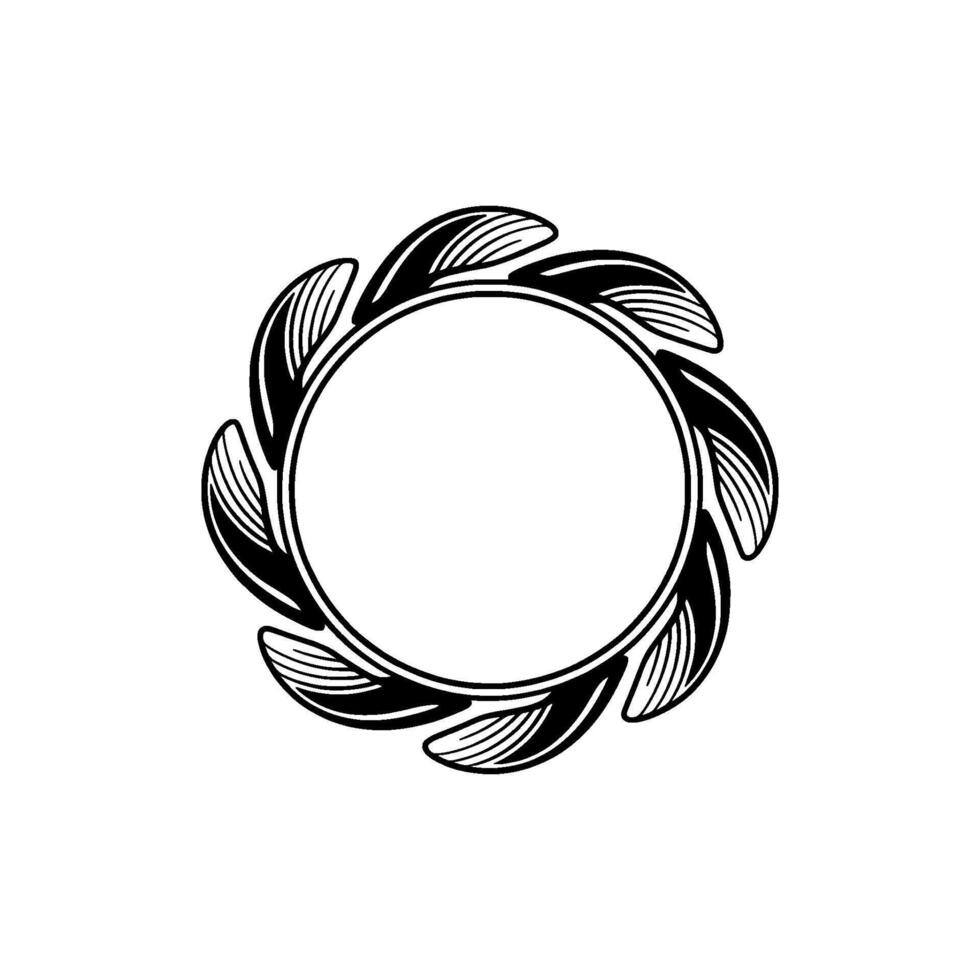 Minimalist Leaf Wreath Circle Frame, Black White, Elegant vector