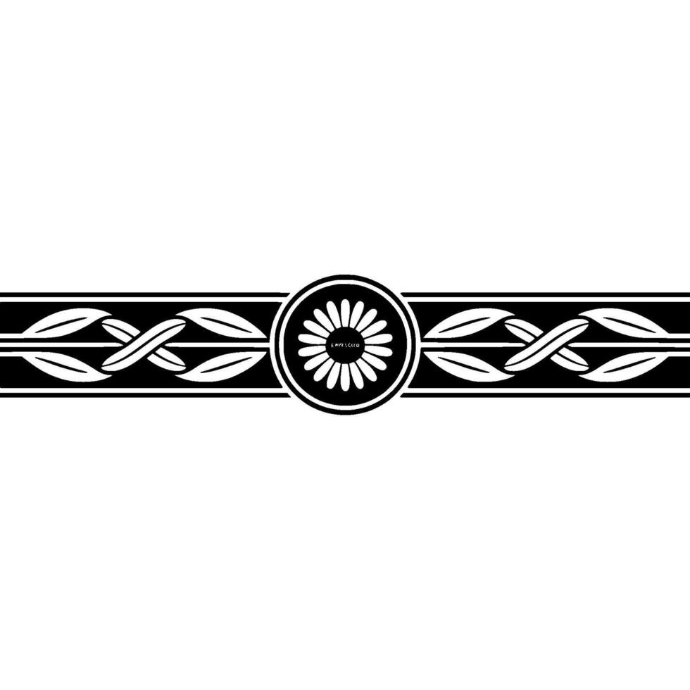 Black and White Floral Border with Geometric Elements vector