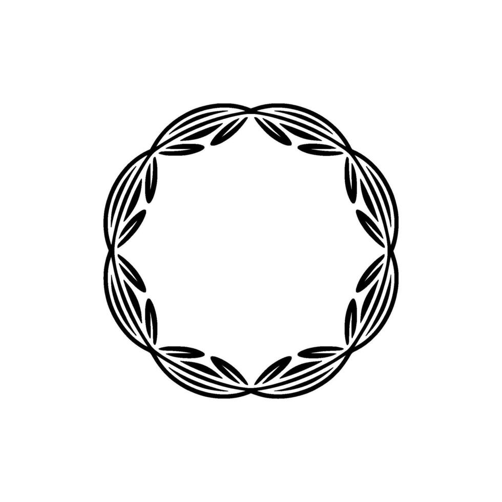 Minimalist Leaf Wreath - Black and White Floral Frame on Light Background vector