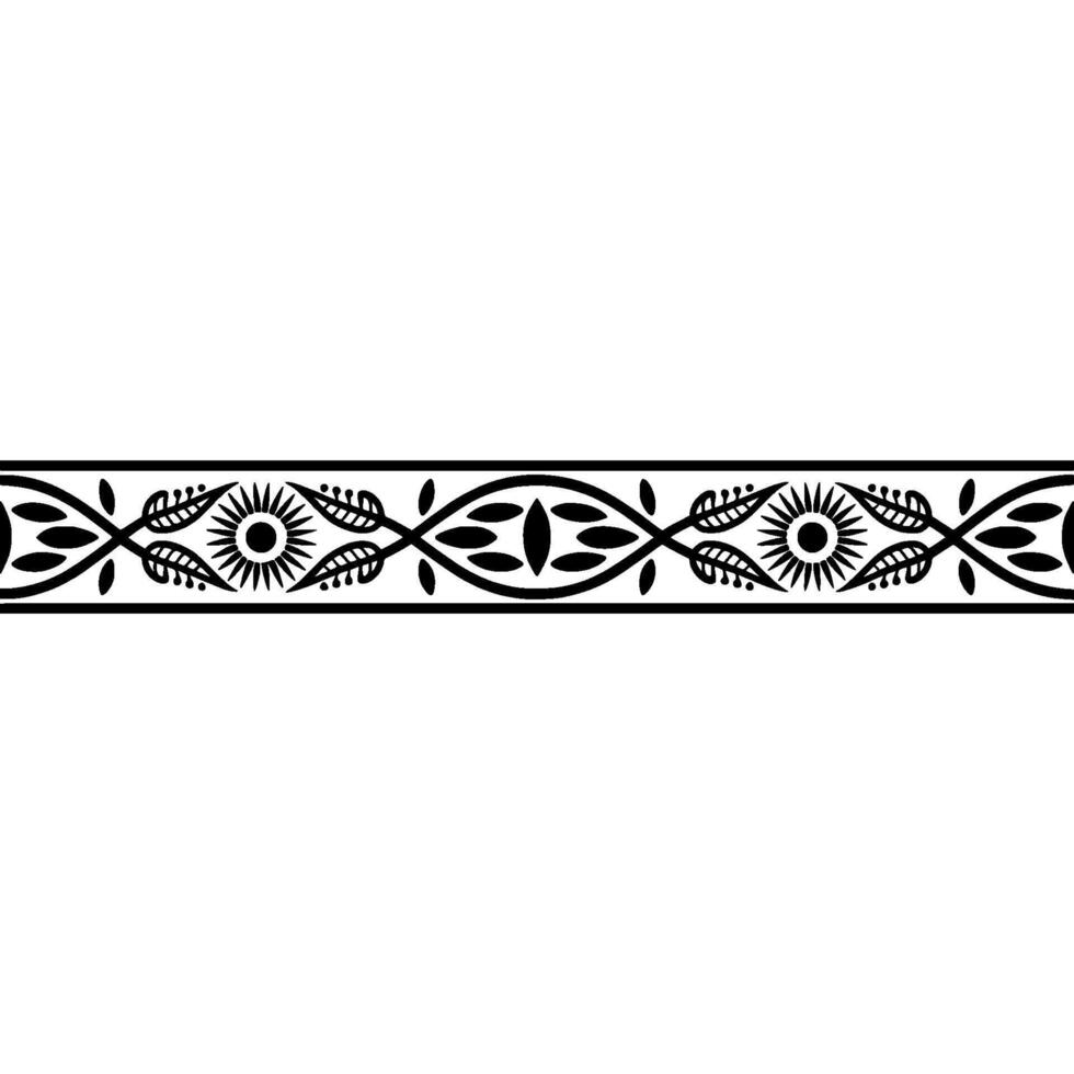Ornate Black Border - Floral Pattern with Sun Motif on Cream vector