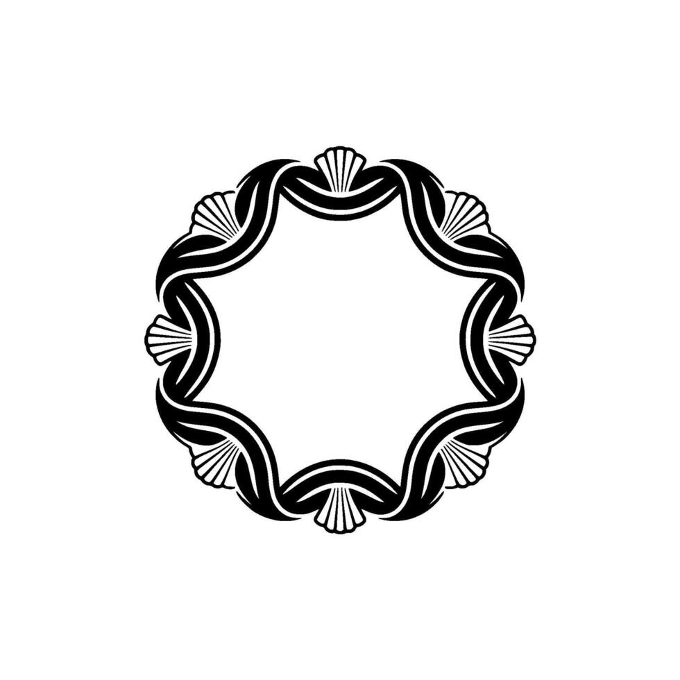 Elegant Black and White Circular Frame with Shell Motif vector