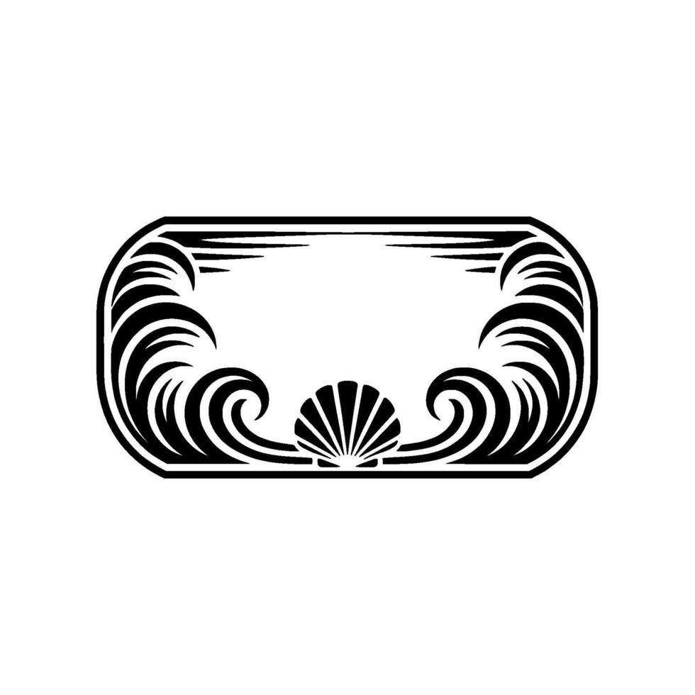Art Deco Marine Frame with Seashell and Waves vector