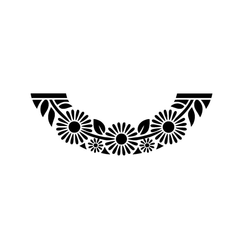 Floral Semicircle Border, Minimalist Black and White vector