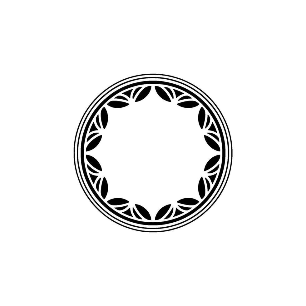 Minimalist Circular Ornament with Leaf Motif, Black White vector