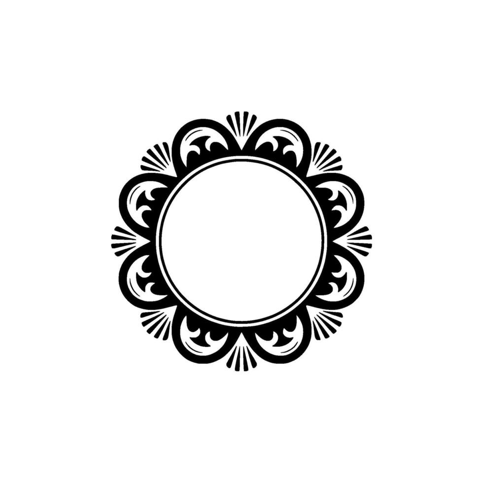 Elegant Black Circle Frame with Floral Ornament on White Background vector