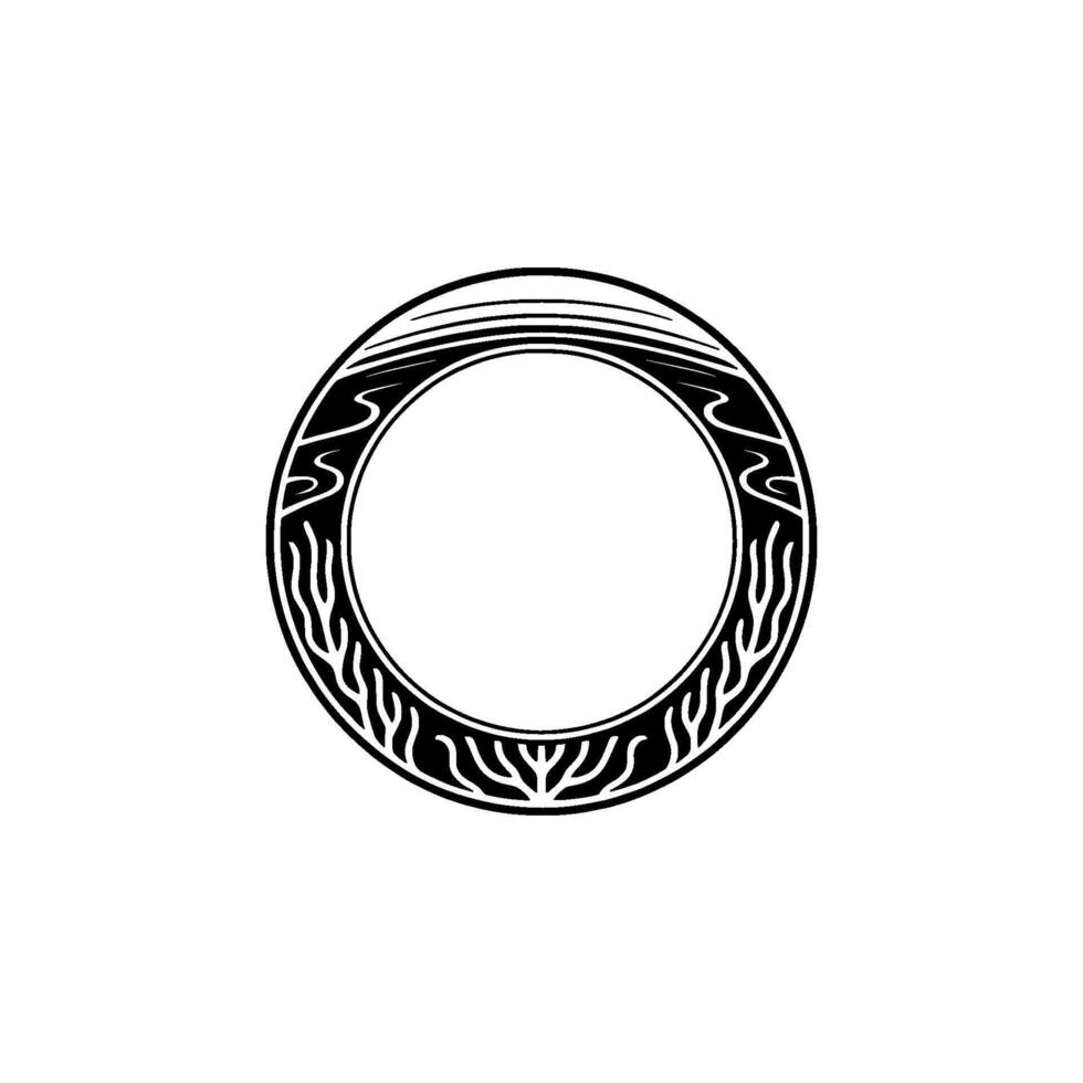 Decorative Black Circle Frame with Organic Elements on White Background vector