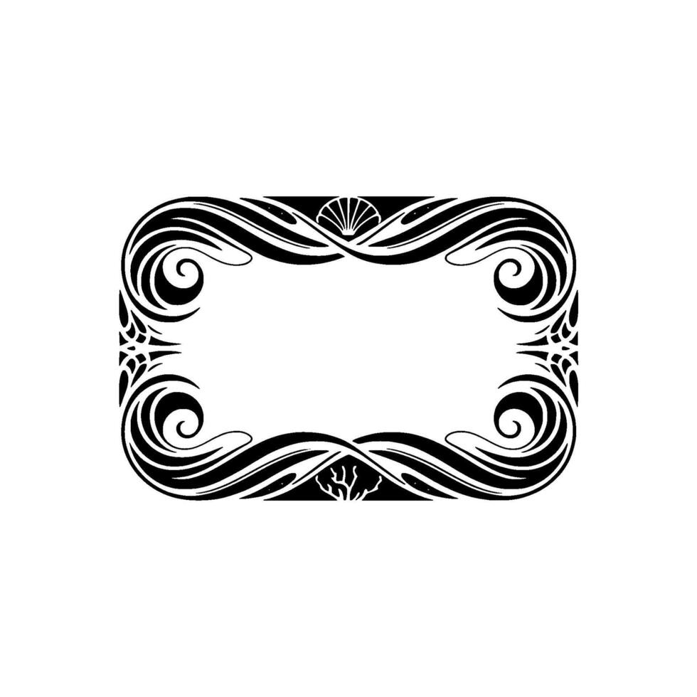 Art Nouveau Oceanic Frame, Elegant Black White vector