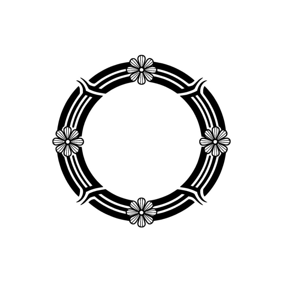 Elegant Floral Circle Frame Black and White Decorative vector