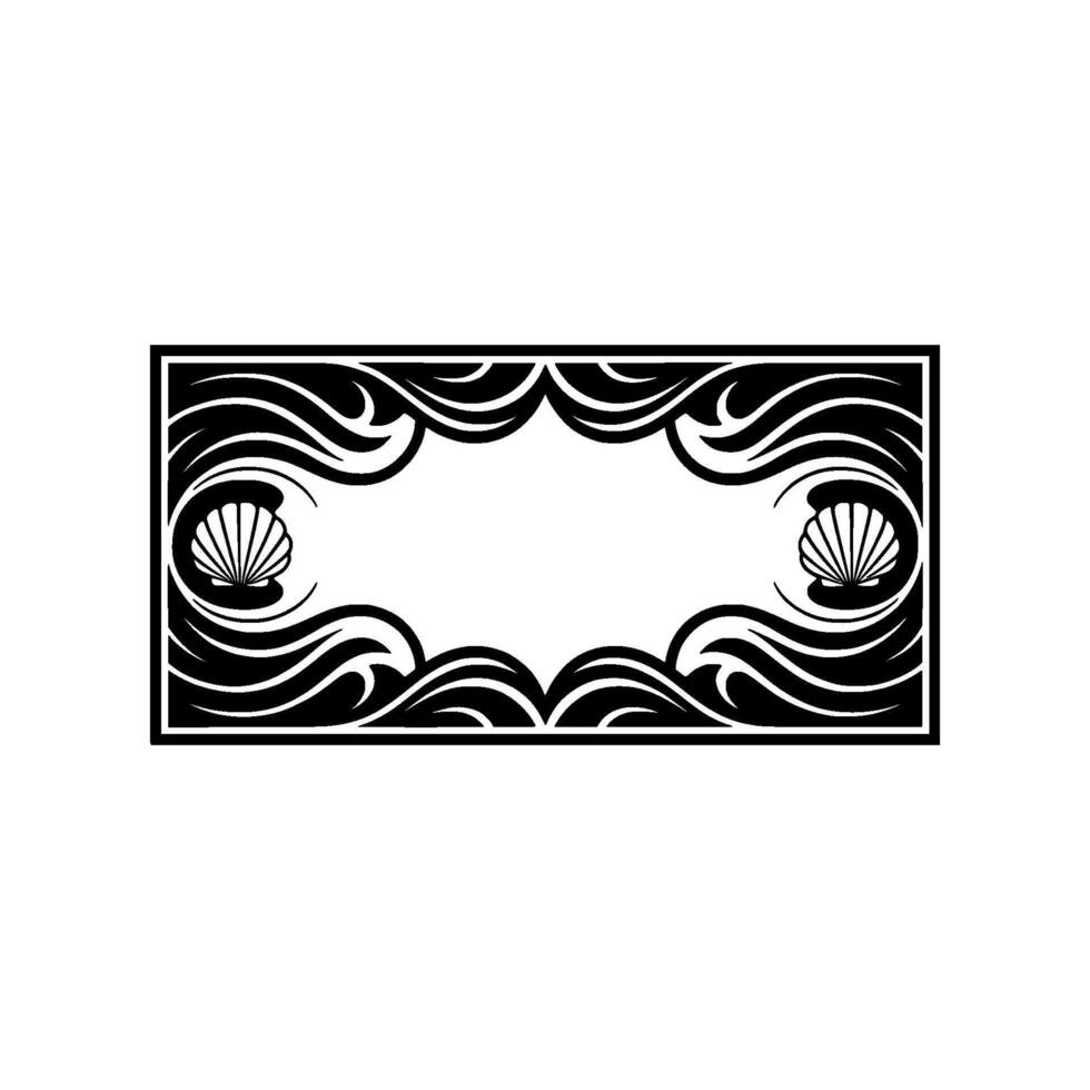 Elegant Seashell Frame Black White Art Deco Style vector