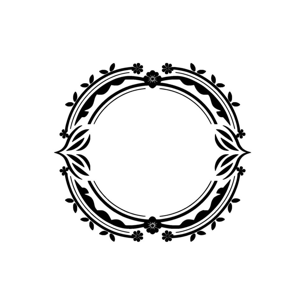 Elegant Black Floral Circle Frame on White-, Background vector