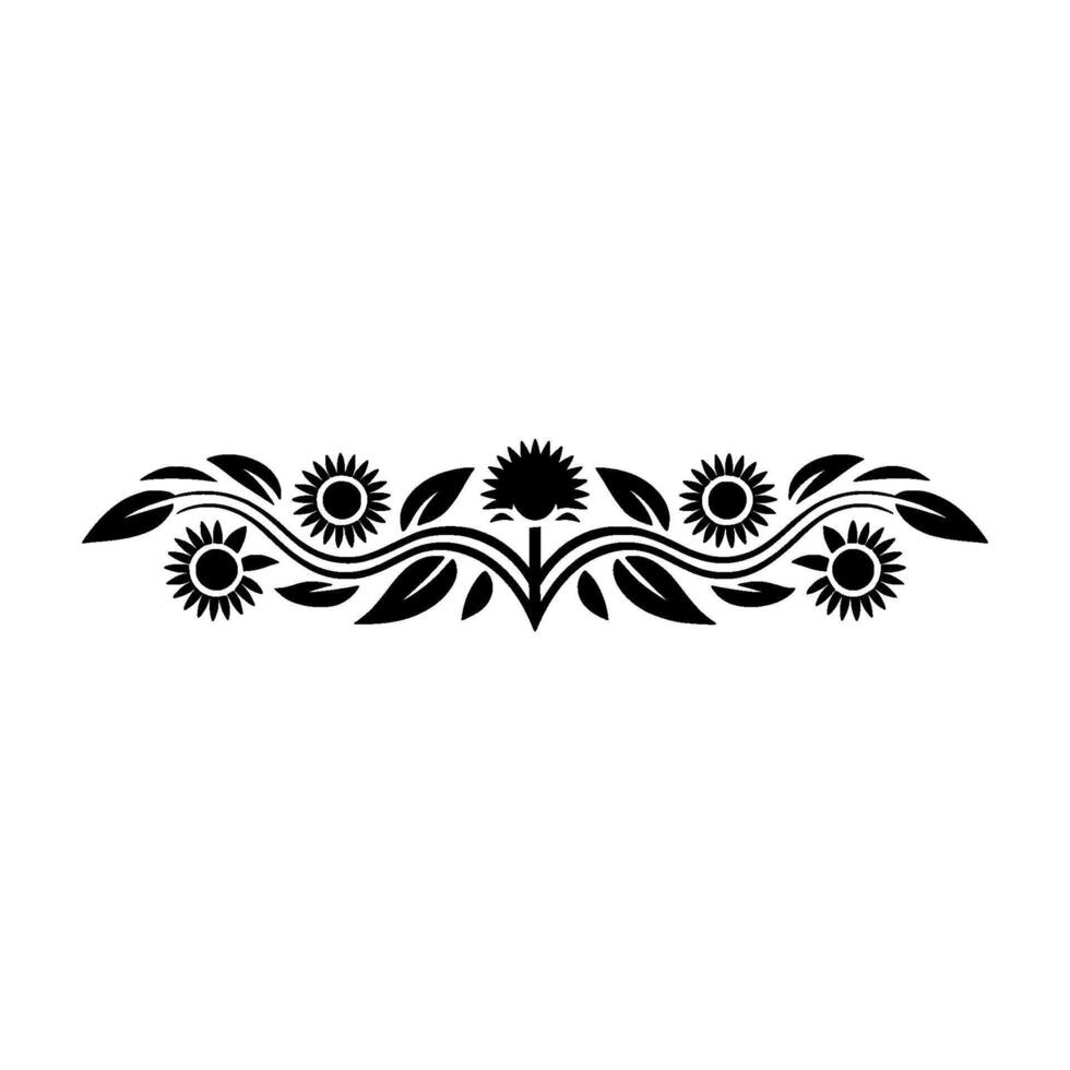 Elegant Sunflower Border Black Floral Ornament on White vector