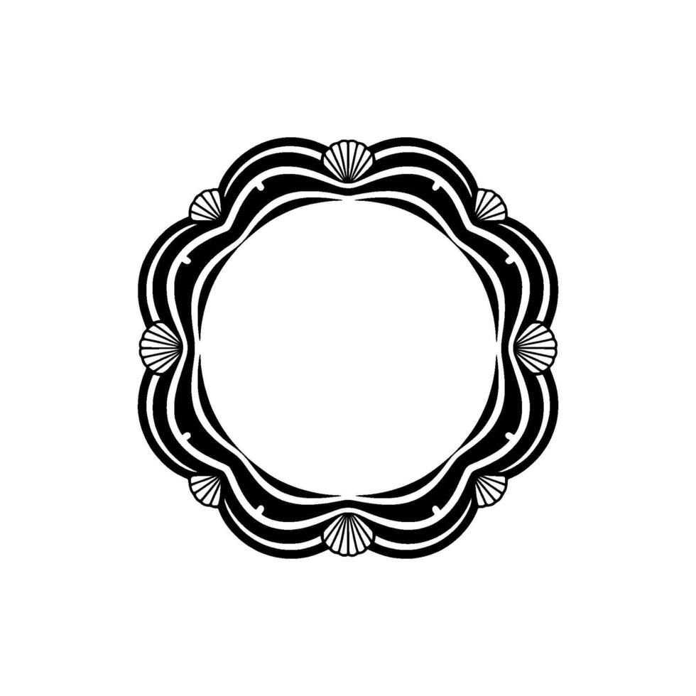 Elegant Black and White Seashell Frame, Circular Decorative vector
