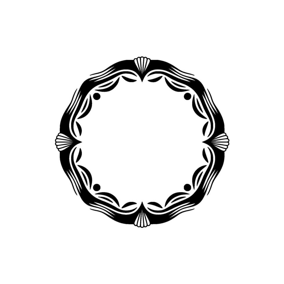 Elegant Black White Ornamental Circular Frame Element vector