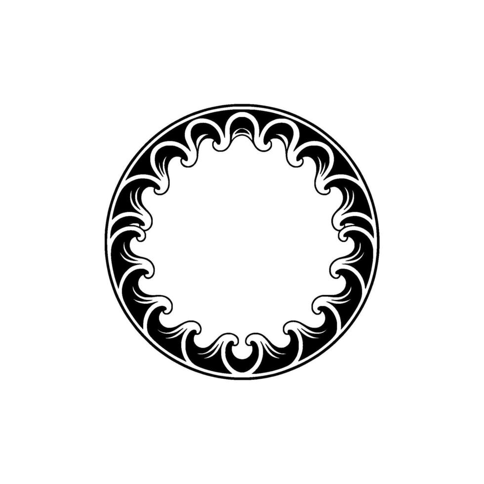 Ornamental Circular Frame with Swirl - Elegant Black White vector