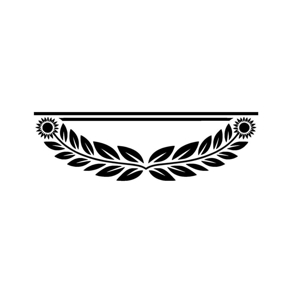 Elegant Black Leaf Garland with Sunflowers, Minimalist on White vector