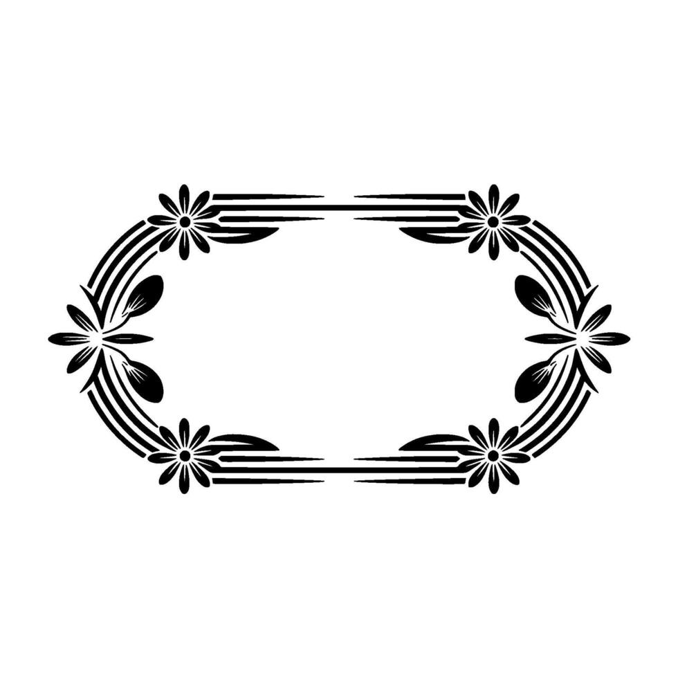 Elegant Black Floral Frame, Geometric on White, Decorative Border vector