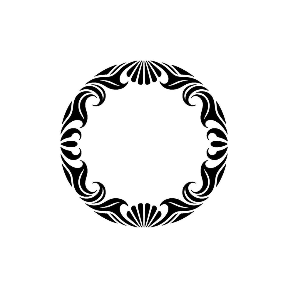 Elegant Circular Floral Frame, Black and White vector