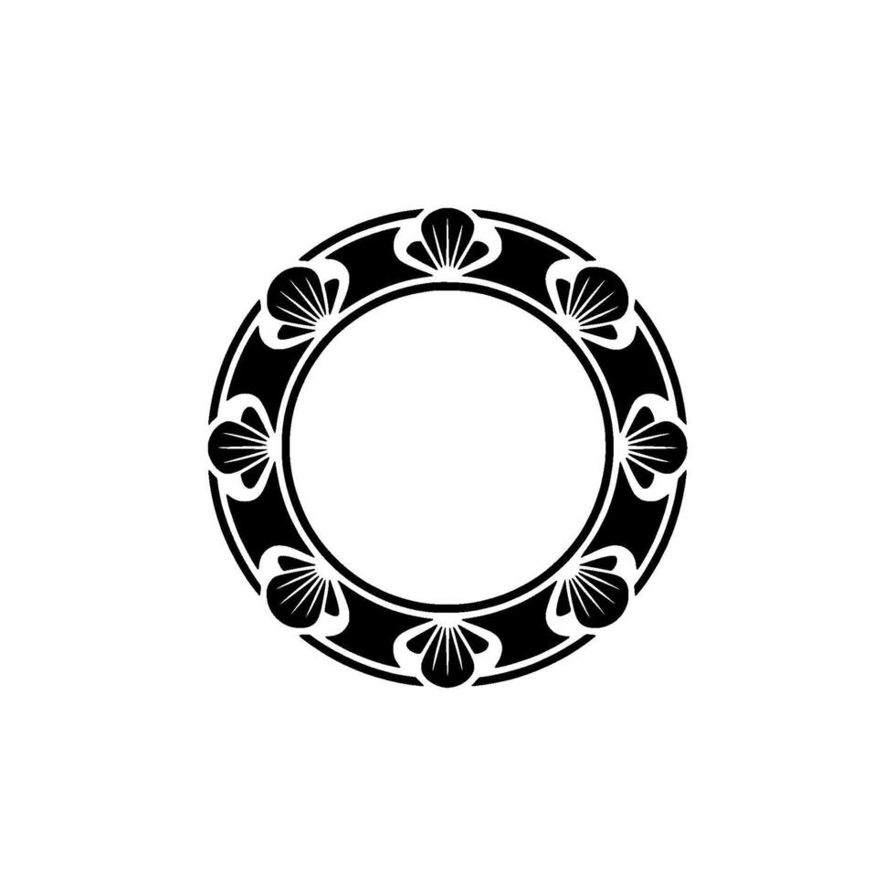 Elegant Black and White Circular Frame with Shell Motifs - Decorative vector