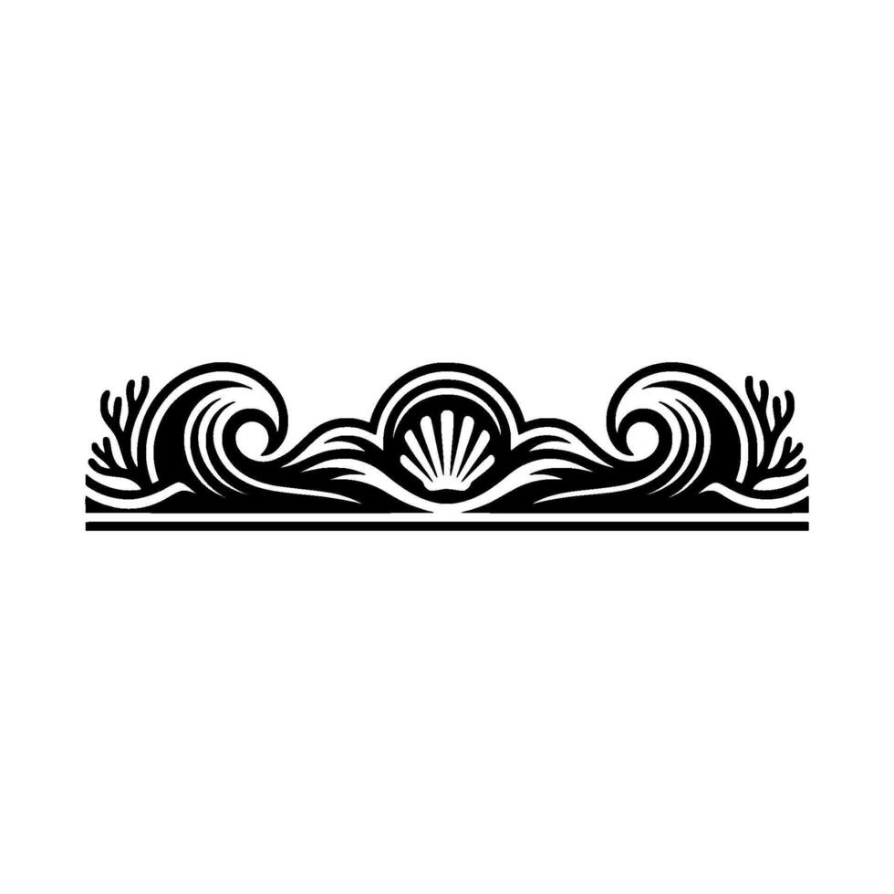 Elegant Ocean Wave Shell Ornament, Black on White vector