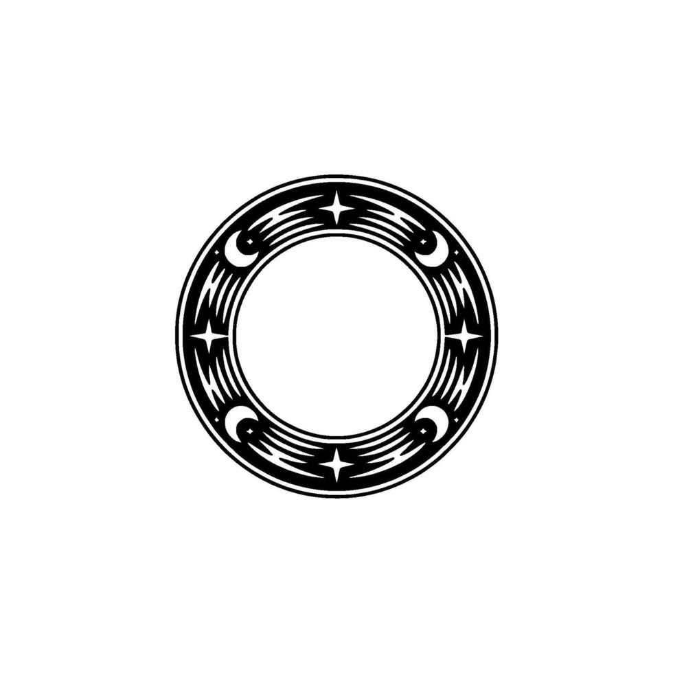 Celestial Circle Stars, Moons, and Ornate Border on White vector