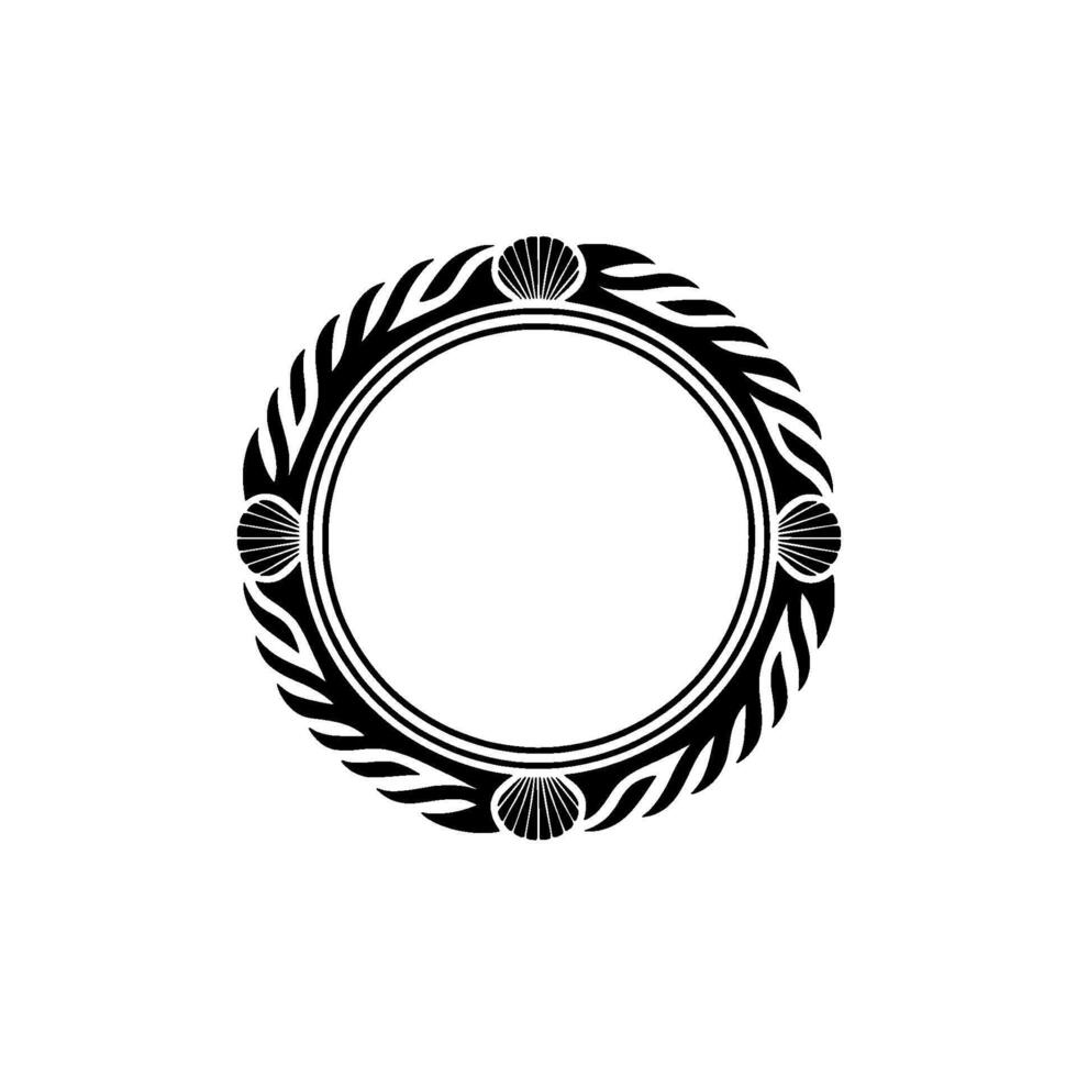 Elegant Black White Circular Frame with Seashell, Accents vector