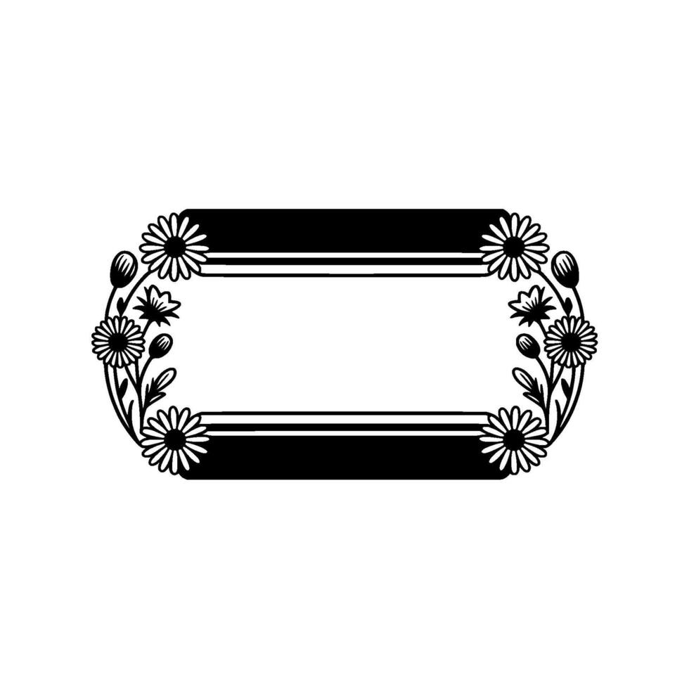 Floral Frame Black and White Daisy Border on White Background vector