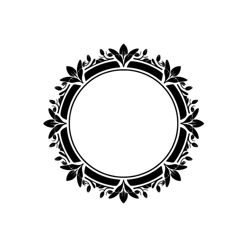 Elegant Black Floral Circle Frame on White Background, Decoration vector