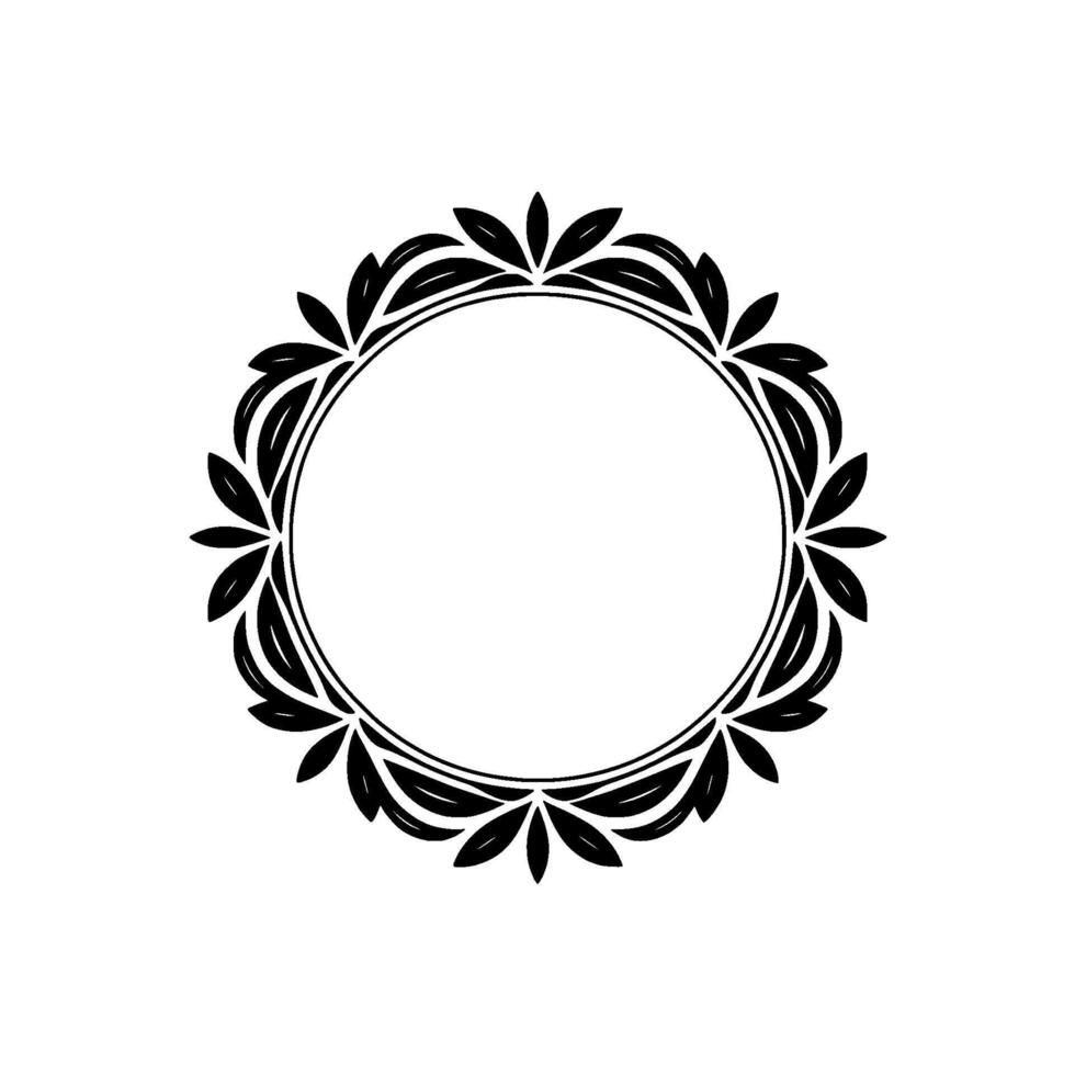 Elegant Black Floral Wreath Frame on Cream Background, Circle vector