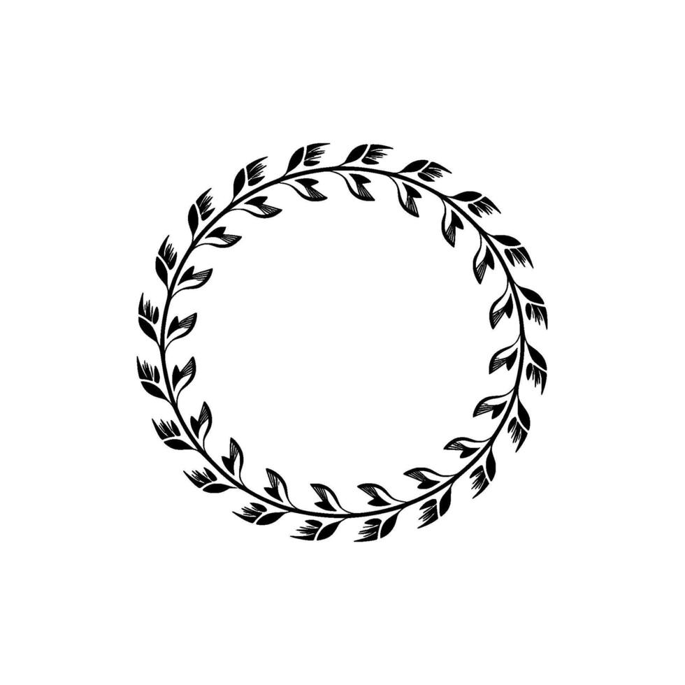 Minimalist Floral Wreath Illustration Black Leaves on Cream Background vector