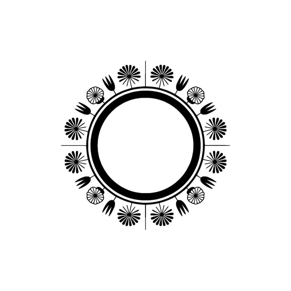 Minimalist Floral Wreath Frame, Black and White vector