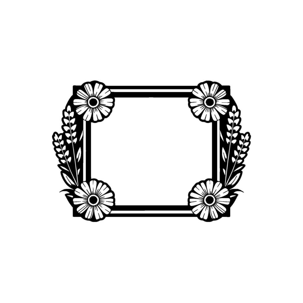 Elegant Floral Frame with Daisies Wheat in Black White vector