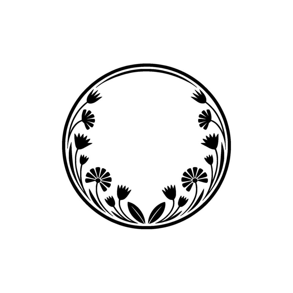 Minimalist Floral Wreath Illustration on White - Circle vector