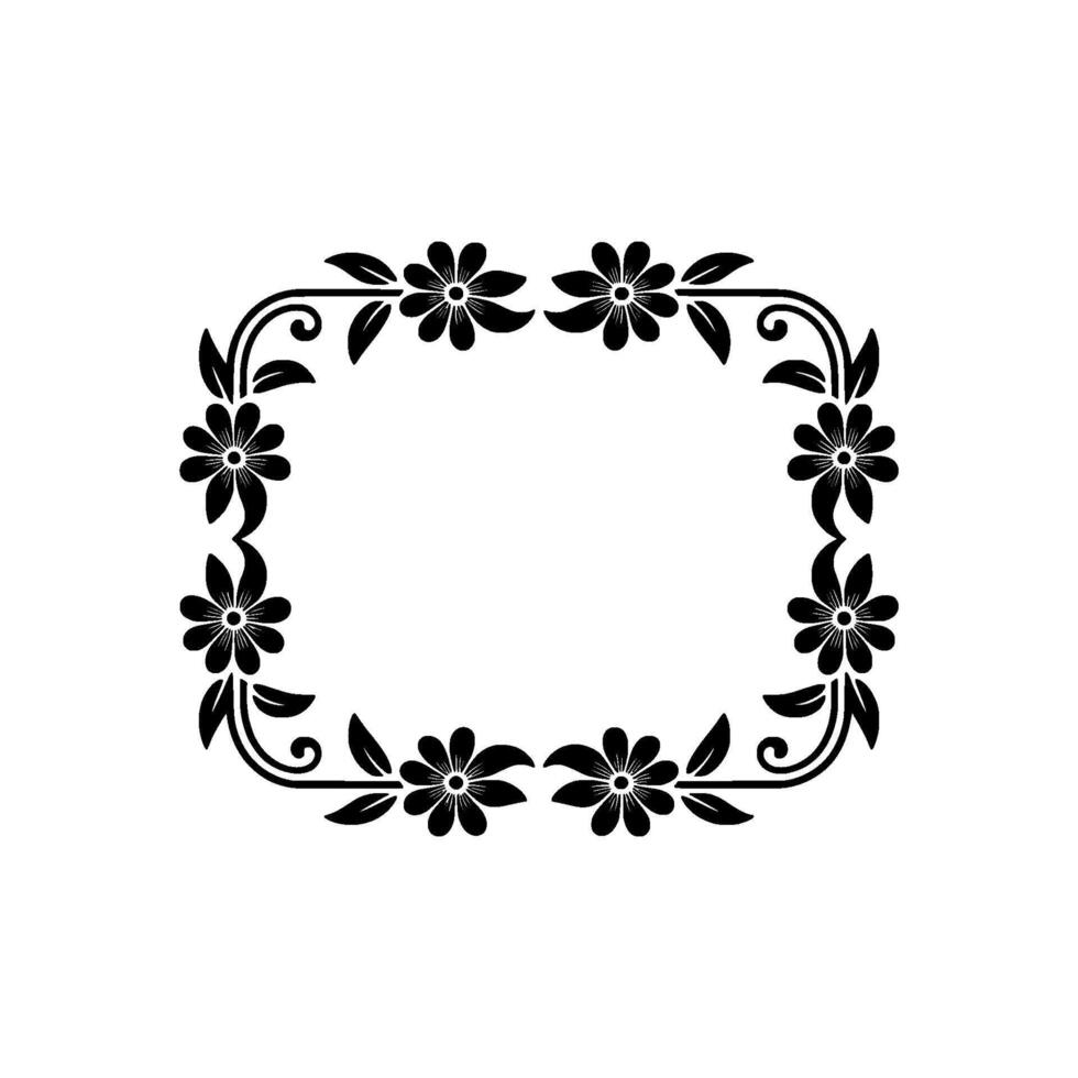 Elegant Floral Frame in Black, Decorative Border, Isolated on White vector