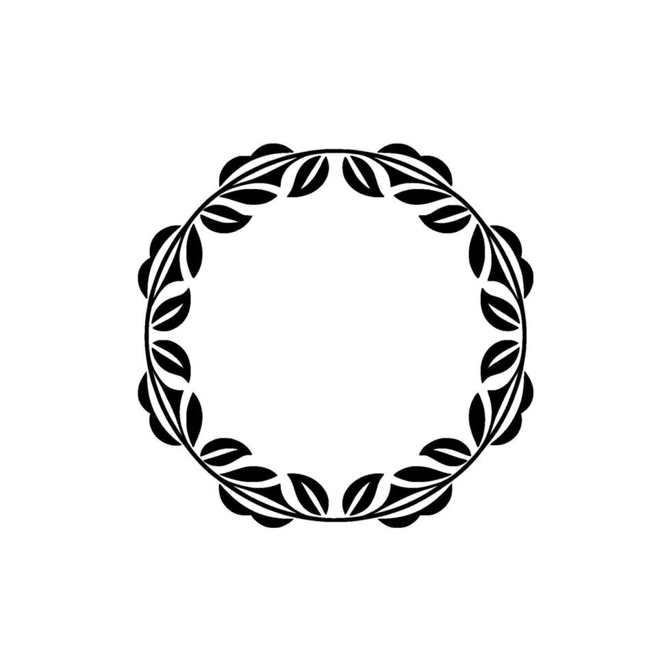 Elegant Leafy Circle Frame, Minimalist , Black on White vector