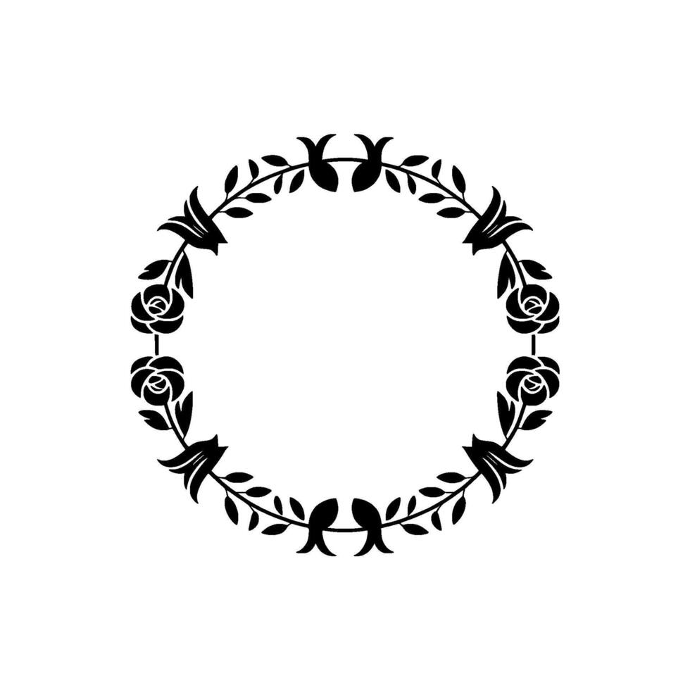 Elegant Black Floral Wreath on White Background - Silhouette vector