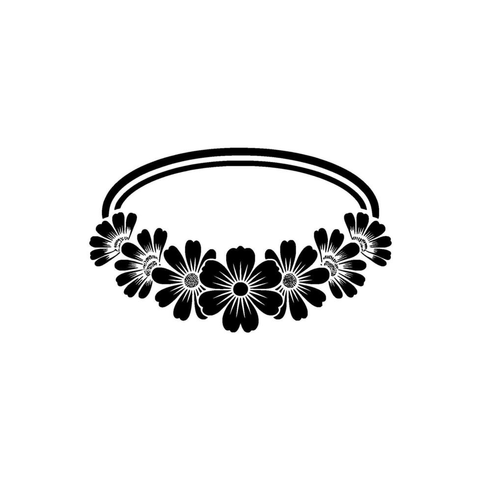 Elegant Black Floral Oval Frame on White, Minimalist vector