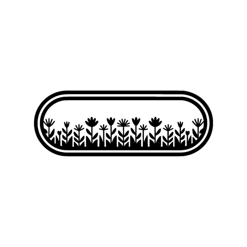 Minimalist Floral Frame Illustration, Black and White, Botanical vector