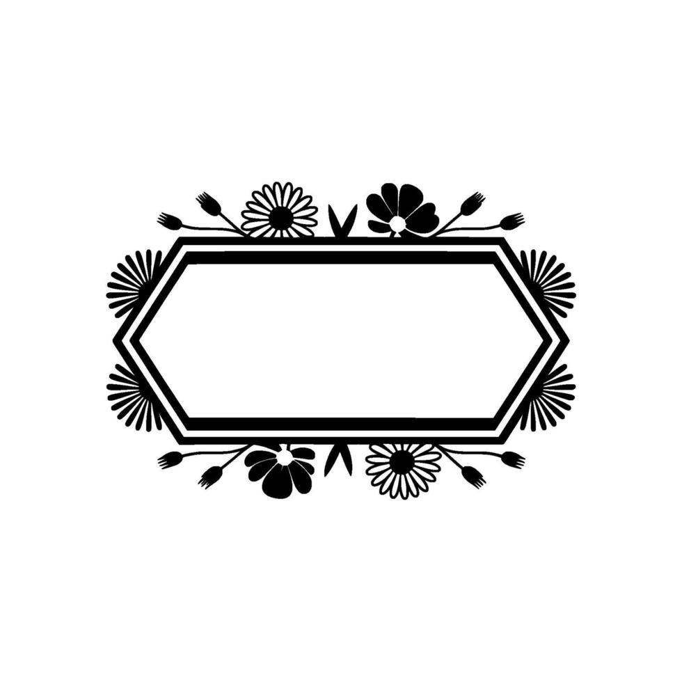 Floral Hexagon Frame, Black and White, Modern vector
