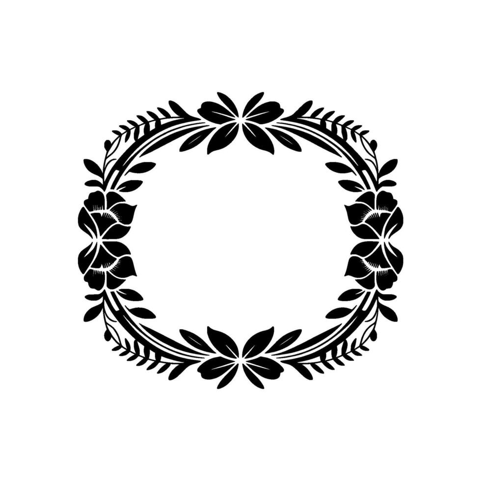 Floral Wreath Frame, Elegant Black and White Illustration, Decorative Element vector
