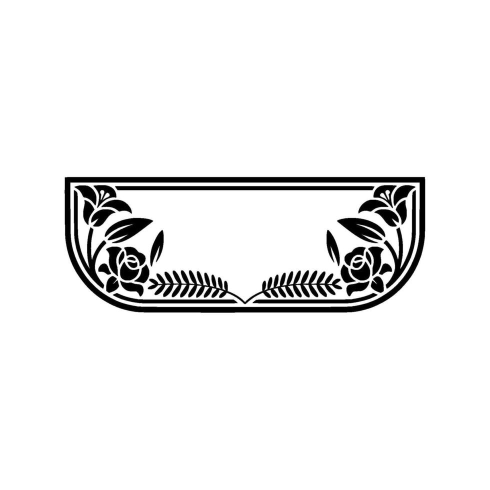 Elegant Floral Crest Frame, Minimalist Black White vector