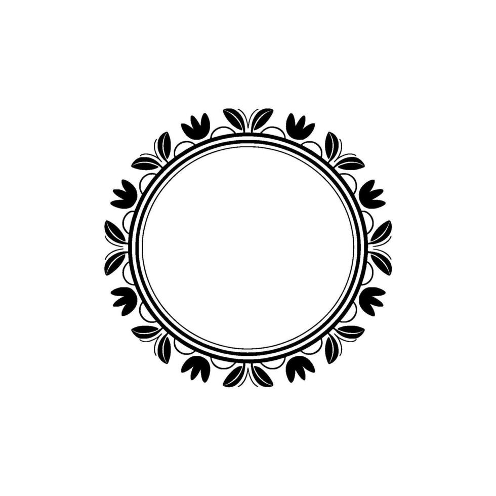 Elegant Black Floral Circle Frame, Minimalist , Isolated on White vector