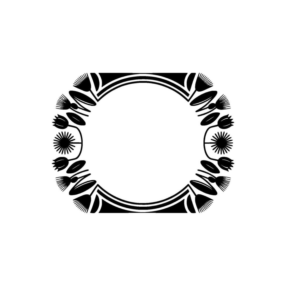 Minimalist Floral Frame, Black and White Circular, Flowers vector