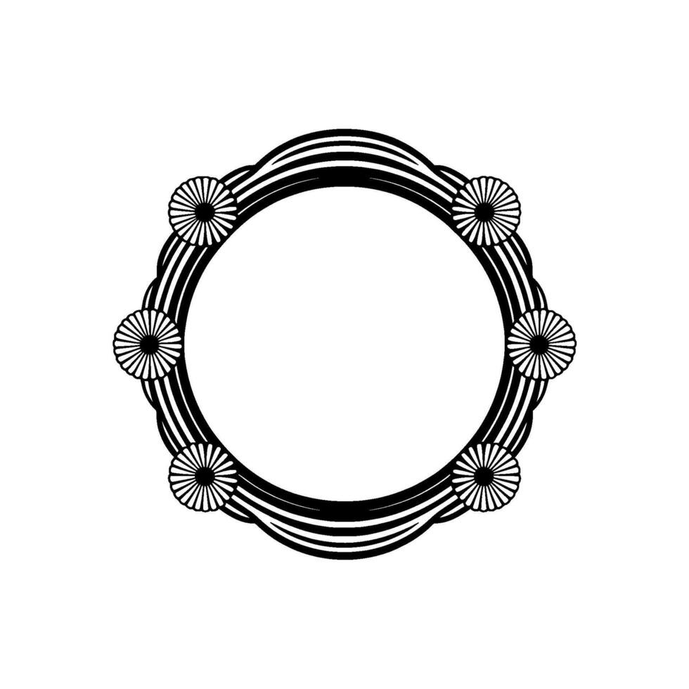 Art Deco Floral Wreath Frame, Black White Element vector