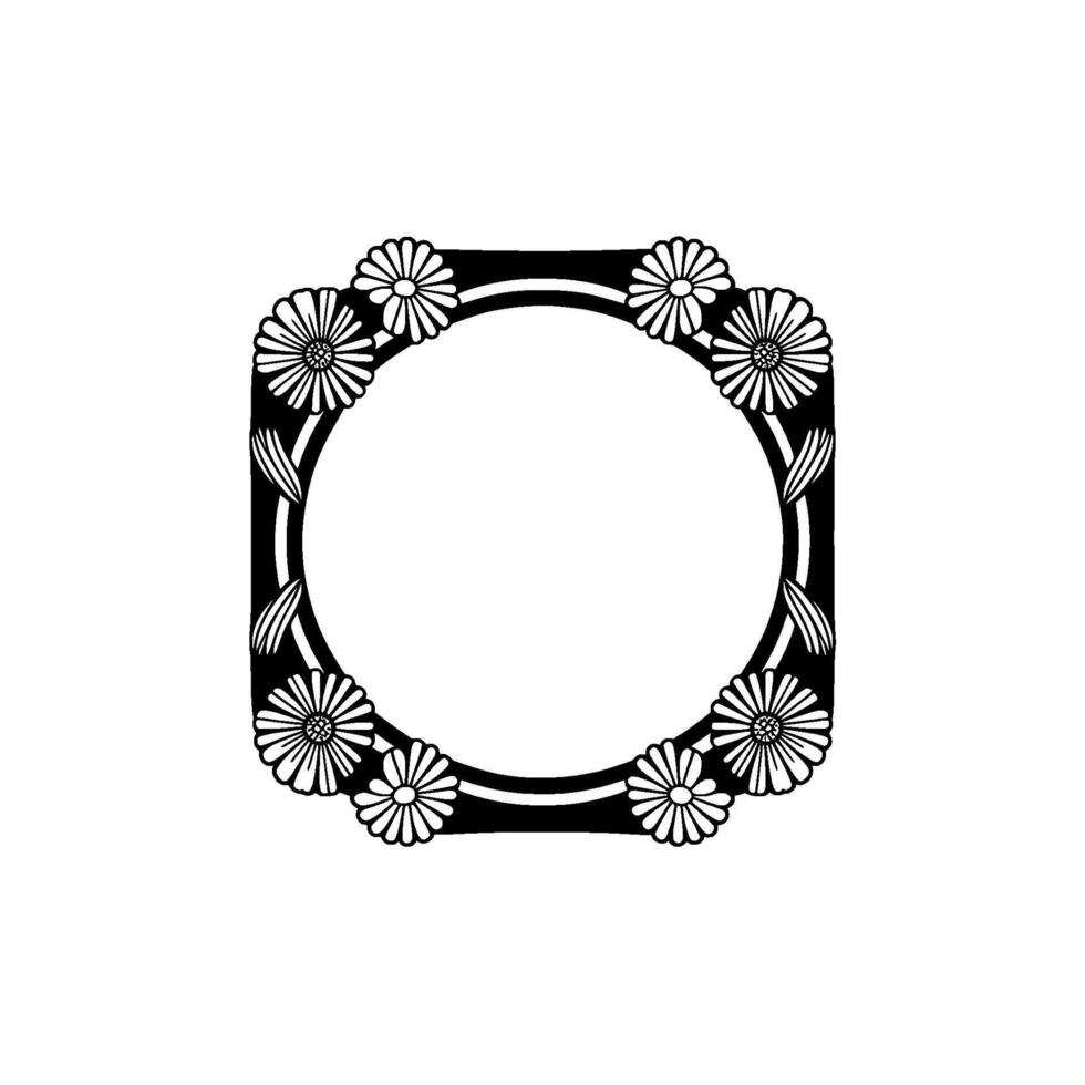 Decorative Black White Floral Frame on White, Art Deco Style vector