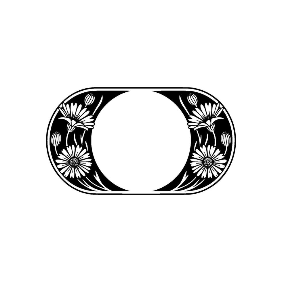 Elegant Floral Frame, Art Nouveau Style, Black and White, Empty Space vector
