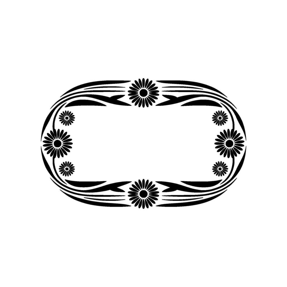 Elegant Black Floral Oval Frame on White Background - Flowers vector