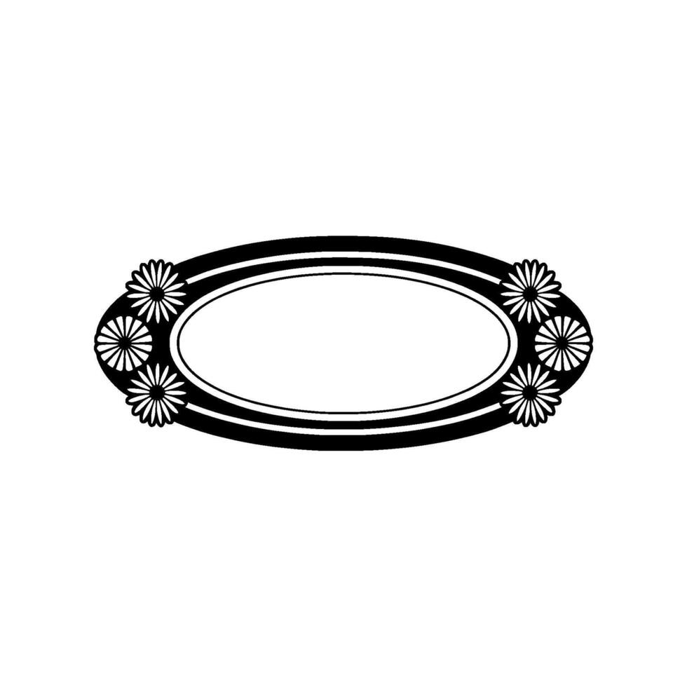 Elegant Black and White Floral Oval Frame - Decorative Element vector