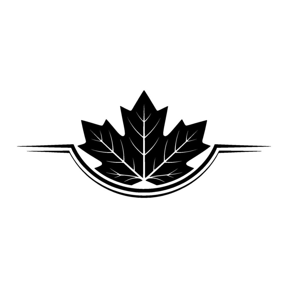 Black Maple Leaf Emblem on Gray Background - Simple vector
