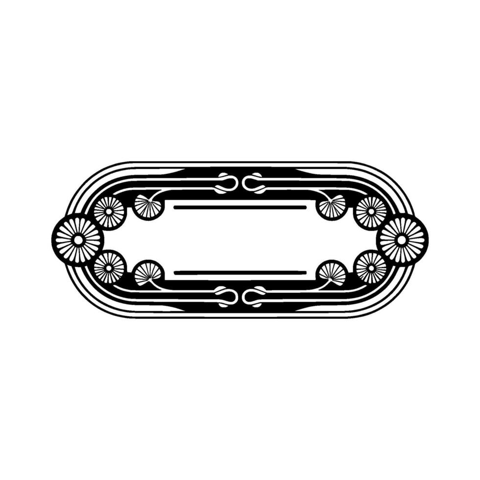 Art Deco Floral Oval Frame, Black and White, Minimalist vector