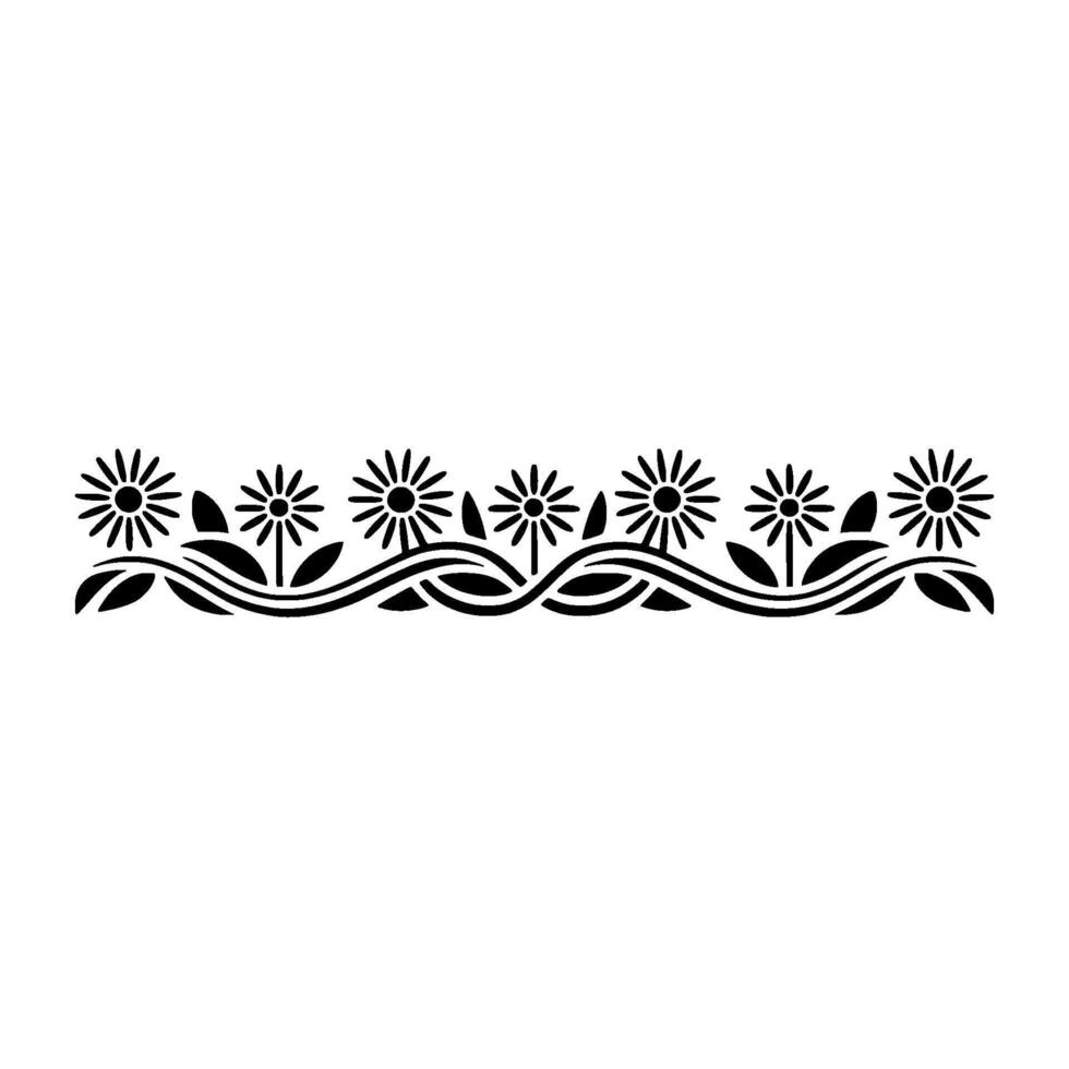 Floral Border Stencil, Black Daisy Chain on White, Minimalist vector
